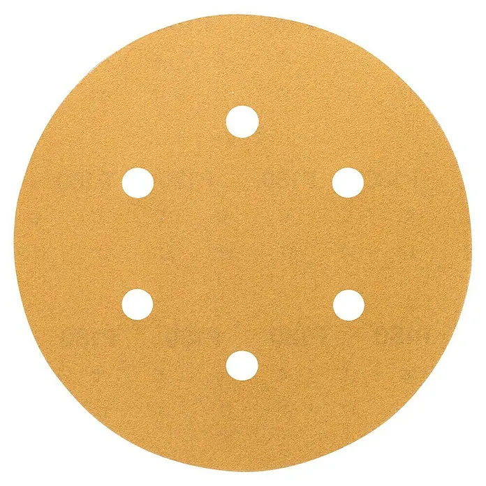 Craftomat Hoja de lija BFWP - Diámetro: 150 mm, Grano: 180, Perforado - Disco de lija amarillo con agujeros para lijadora. Ideal para madera y otras superficies.