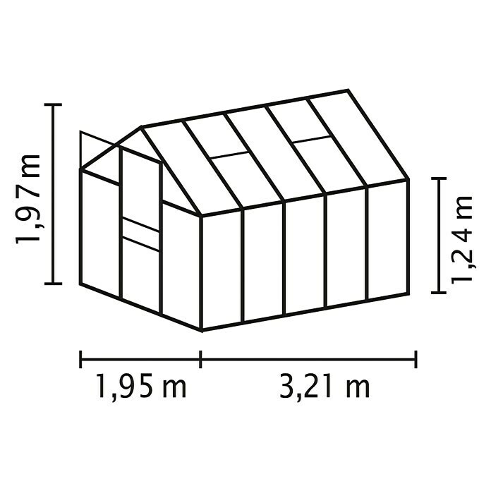 Vitavia Gewächshaus (3,21 x 1,95 x 1,97 m, Farbe: Aluminium, Einscheibensicherheitsglas (ESG), 3 mm)