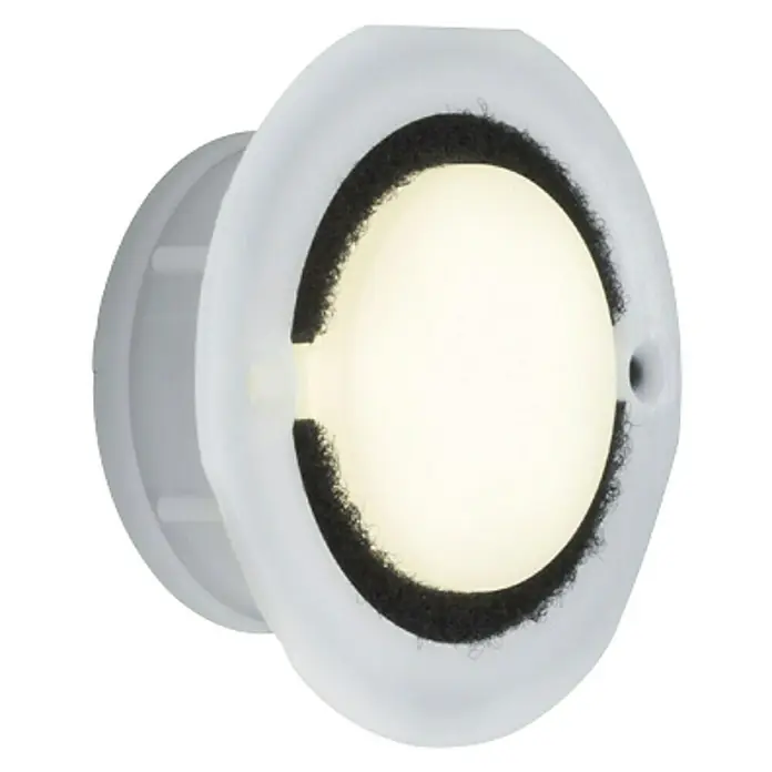 Paulmann Special Line LED-Einbauleuchte - 1,4 W, Weiß, Warmweiß, IP65 - Nahaufnahme eines runden, weißen Luftfilters mit schwarzem Schaumstoffrand, der für verbesserte Luftqualität in Innenräumen sorgt.