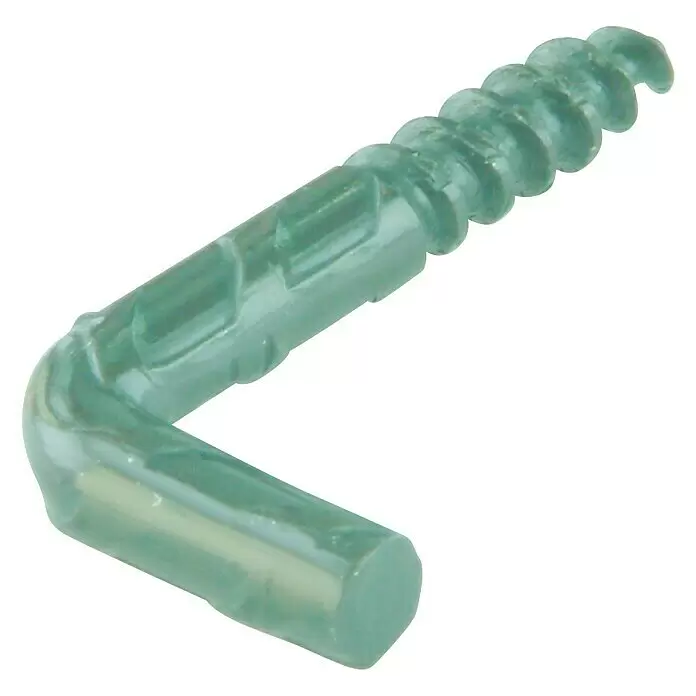 Suki Escarpia roscada - Ø x L: 5,2 x 60 mm, 4 ud., Rosca de madera, Negro, Recto - Gancho de rosca de plástico verde claro transparente, en forma de L con extremo roscado.