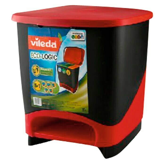 Vileda Cubo con pedal Ecologic (50 l, Rojo, Redondeada)