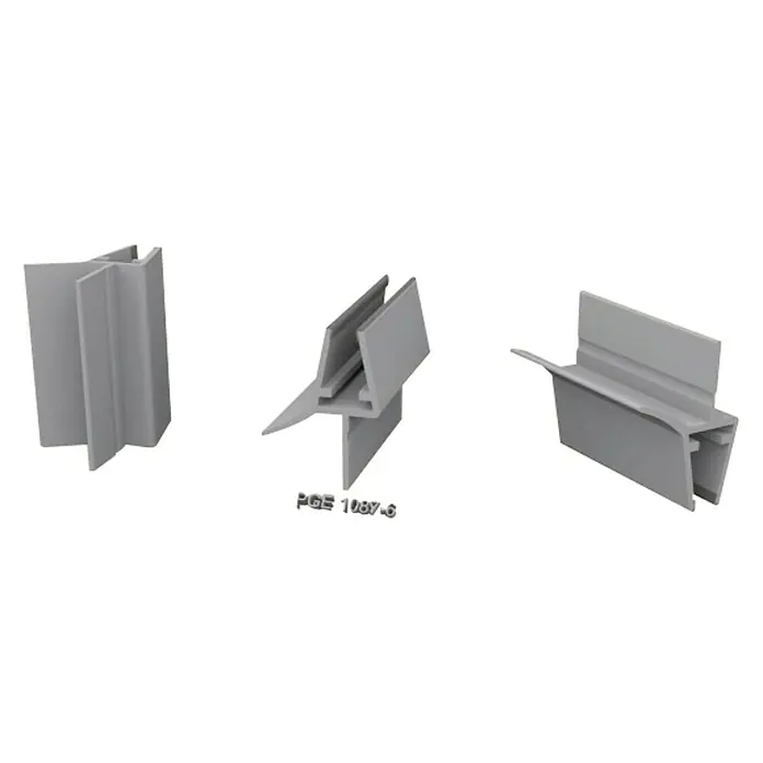 Perfil de sellado vierteaguas 10 - L x An x Al: 100 x 3 x 3 cm - Primer plano de tres perfiles grises, mostrando diversas opciones de montaje. Ideal para proyectos de construcción y renovación.