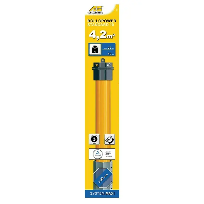 Schellenberg Motor tubular Maxi Standard - Específico para: Persianas enrollables hasta 20 kg, Diámetro eje octogonal: 60 mm - Imagen del producto del accionamiento para persianas enrollables Schellenberg Rollopower Standard 10 con capacidad de 4,2m² para cargas máx. de 20kg.