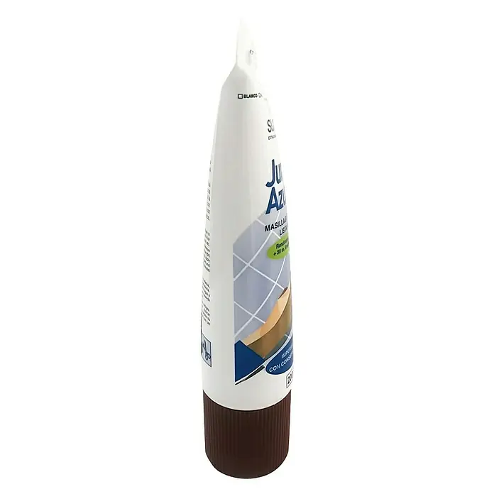 Masilla Juntas de Azulejos - Terracota, 200 ml - Primer plano de un tubo de Junta Azul, una masilla blanca lista para usar, ideal para baños y cocinas.