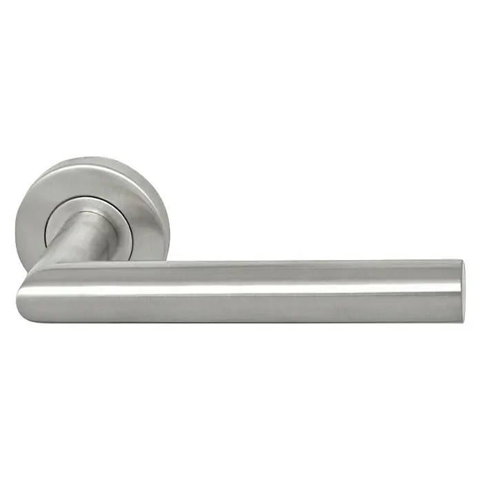 GDK Conjunto de picaporte QDT-03 SS - Acero inoxidable, Apto para: Puertas de madera - Manija de puerta de acero inoxidable con roseta redonda. Diseño elegante y moderno para cualquier puerta. Durabilidad y estilo en un solo producto.