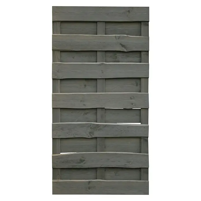 Sichtschutzelement Nevada - 89 x 179 cm, Grau - Grauer Holzzaun zur Grundstücksbegrenzung mit rustikalen, horizontalen Brettern und stabilen, vertikalen Stützpfosten für mehr Privatsphäre.