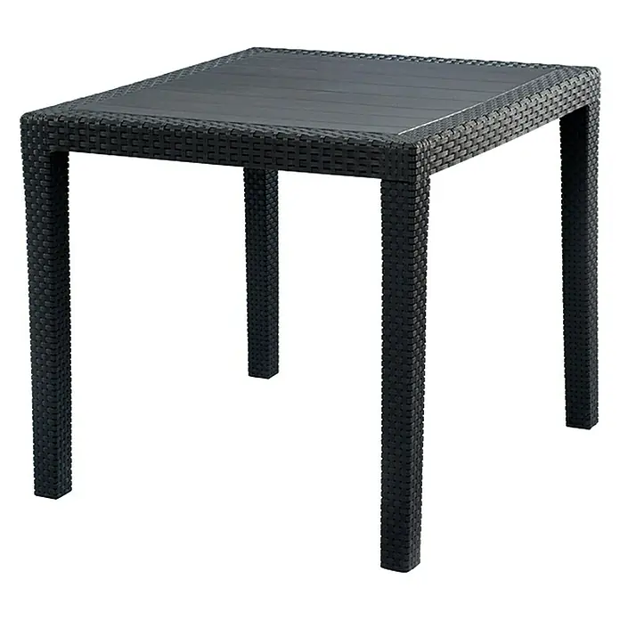 Progarden Balkontisch King - L x B x H: 79 x 79 x 72 cm, Kunststoff, Stapelbar, Quadratisch, Anthrazit - Ein schwarzer quadratischer Gartentisch aus Rattan mit einer glatten Tischplatte, ideal für den Außenbereich.
