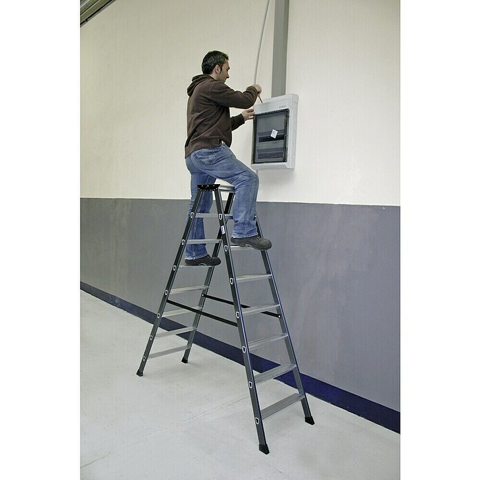 Krause Monto Stufen-Doppelleiter SePro D (Arbeitshöhe: 3,3 m, Anzahl Tritte: 2 x 8 Stufen, Tiefe Stufen: 80 mm, Aluminium)