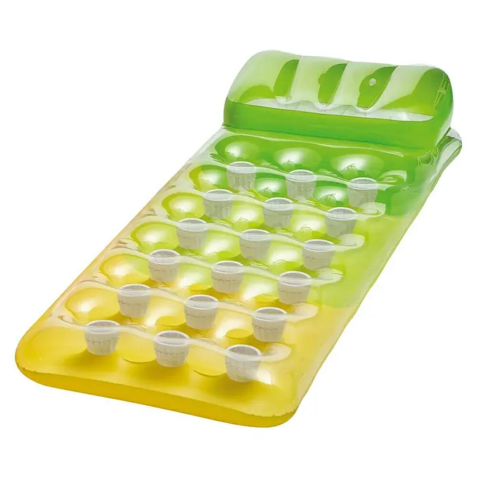Intex Colchoneta hinchable 18 Vasos - Plástico - Un colchón inflable amarillo y verde para piscina con reposacabezas y múltiples portavasos, perfecto para relajarse en el agua.