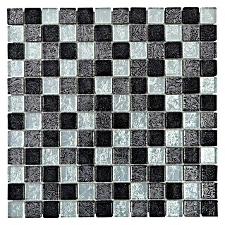 Mosaikfliese Quadrat Crystal Mix CM 4BS13 (30 x 30 cm, Schwarz/Silber, Glänzend)