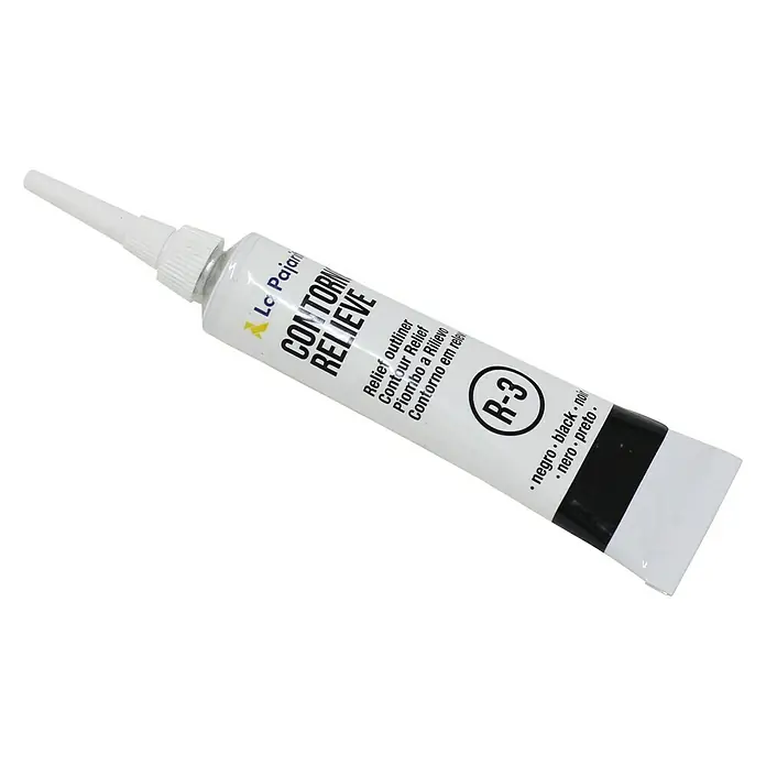La Pajarita Pintura Contorno relieve - Negro, 20 ml - Tubo Contour Relief R-3, delineador de relieve, para contornear y acentuar detalles, color negro, para proyectos artísticos.
