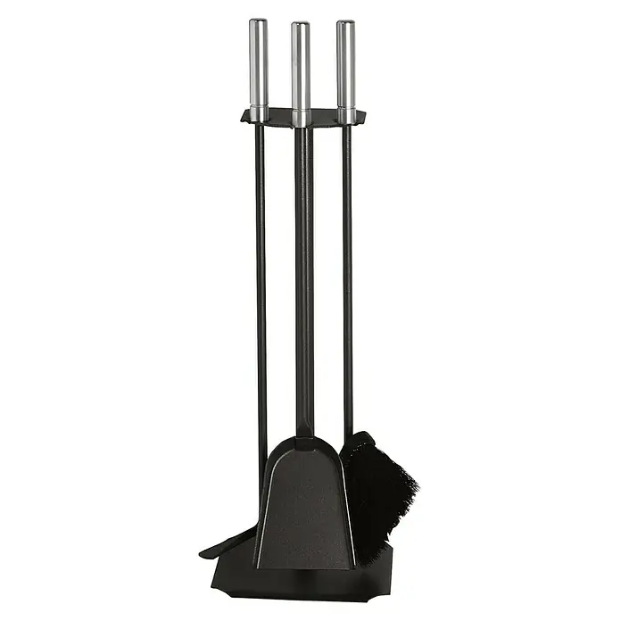 Lienbacher Kamingarnitur - 3 -tlg., Mit Edelstahlgriffen, Schwarz, Höhe: 62 cm - Kamingarnitur mit Schaufel, Besen und Schürhaken. Das Set aus robustem Metall ist ein nützliches und dekoratives Kaminzubehör.