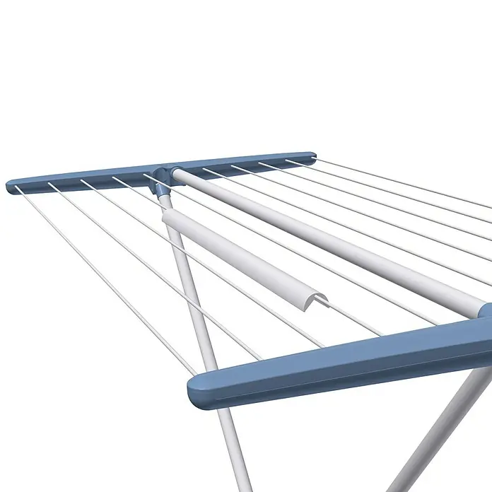 Juwel Wäsche-Faltenstop - 4 -tlg., Kunststoff - Nahaufnahme eines Wäscheständers in Blau und Weiß. Praktisches Zubehör zum Trocknen von Kleidung.