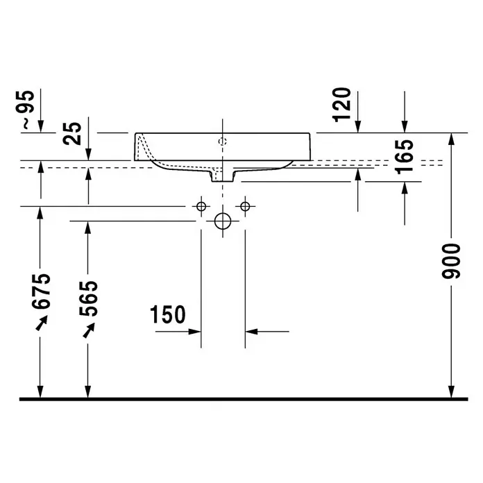 Duravit Happy D.2 Aufsatzwaschbecken - 60 x 40 cm, Mit schmutzabweisender Glasur, Hahnloch: Ohne, Mit Überlauf, Weiß - Diese Darstellung zeigt die technischen Zeichnungen eines Waschbeckens mit Maßangaben für die Installation.