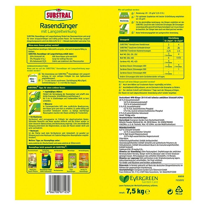Substral Rasendünger (7,5 kg, Inhalt ausreichend für: 375 m²)