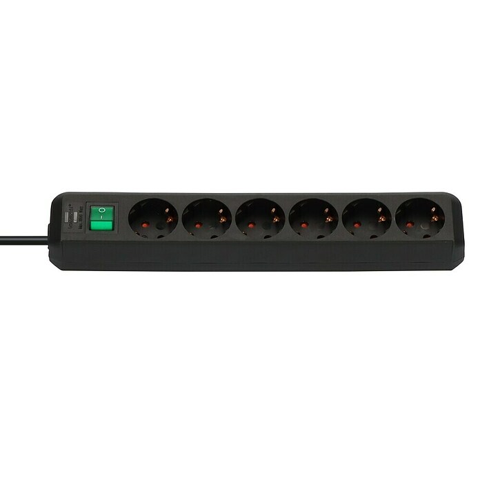 Brennenstuhl Eco-Line Stekkerdoos (Zwart, Kabellengte: 1,5 m, IP20, Met schakelaar) | BAUHAUS