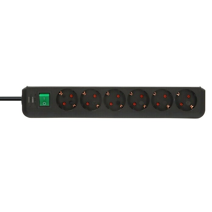 Brennenstuhl Eco-Line Stekkerdoos (Zwart, Kabellengte: 1,5 m, IP20, Met schakelaar) | BAUHAUS