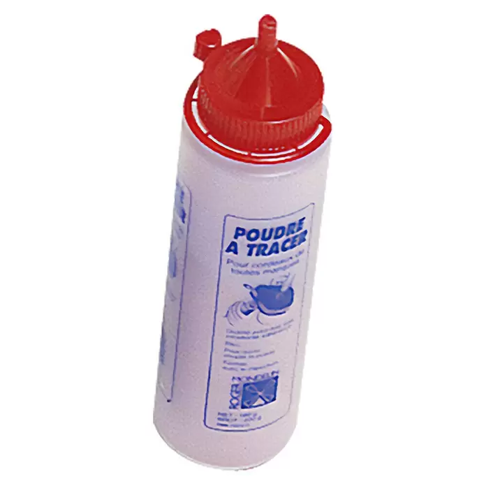 Mondelin Schlagschnurpuder - Rot, 400 ml - Weiße Kunststoffflasche mit rotem Dosierverschluss für Markierungspulver.