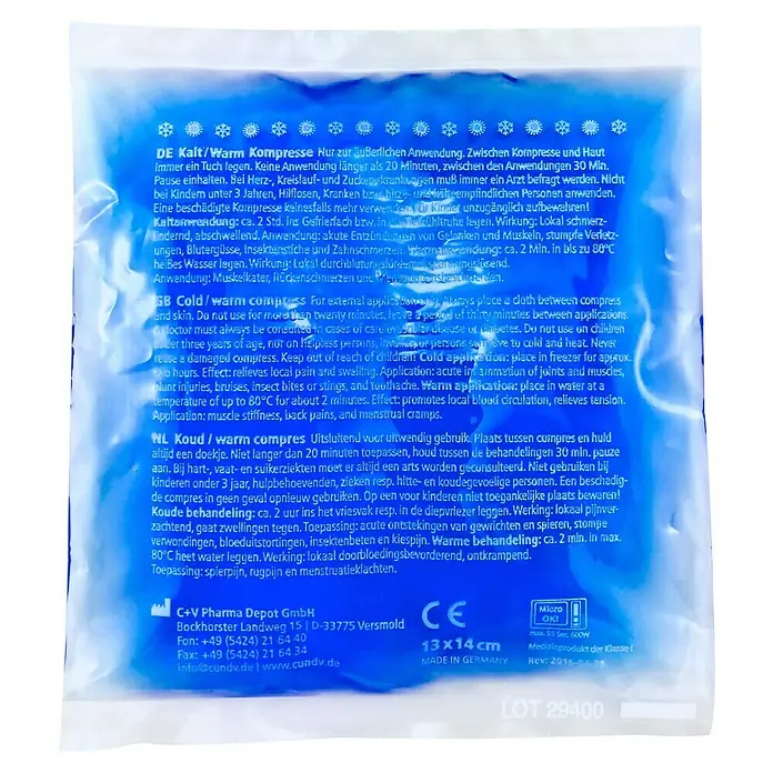 Leina-Werke Kalt-/Warmkompresse - 1 Stk., 140 x 130 mm - Bild einer wiederverwendbaren Kühl-/Warmkompresse in Blau.