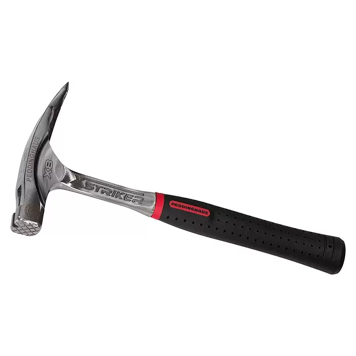 Peddinghaus Zimmermannshammer Xstriker - 850 g, Stahl - Silberner und schwarzer Peddinghaus Striker Hammer mit spitzer Klaue und strukturierter Schlagfläche, für Bauarbeiten.
