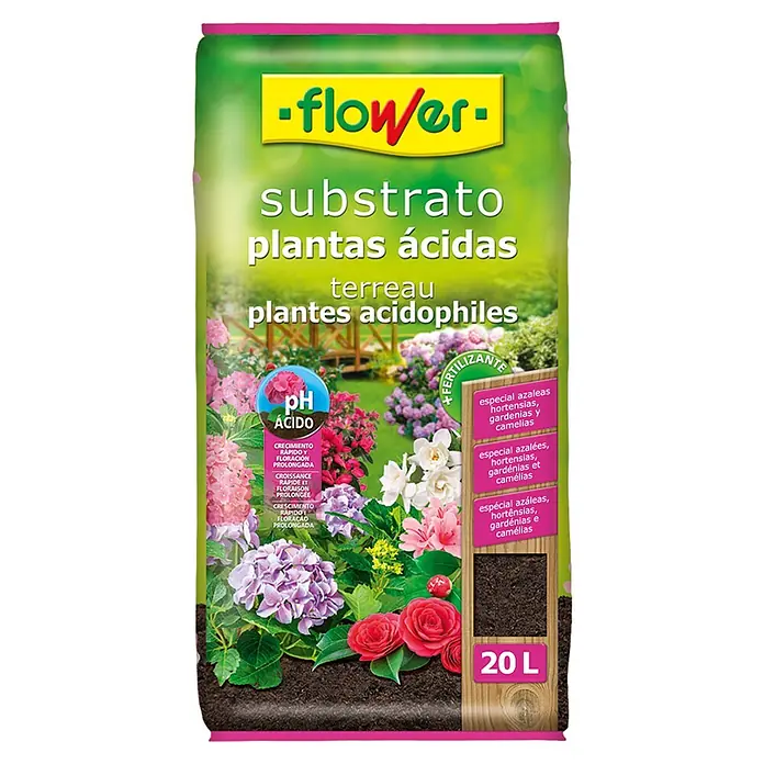Flower Sustrato para plantas ácidas - 20 l - Un saco de sustrato "Flower" para plantas acidófilas, ideal para azaleas, hortensias y camelias, contiene 20 litros.