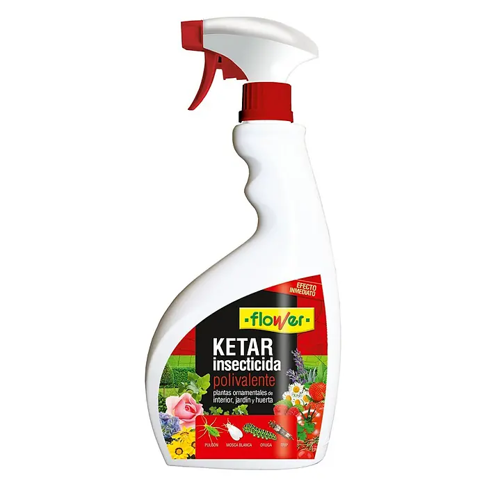 Flower Antiorugas biológico Ketar total plus - 750 ml - Botella de spray insecticida KETAR para el control de plagas de plantas ornamentales en interiores, jardines y huertos.
