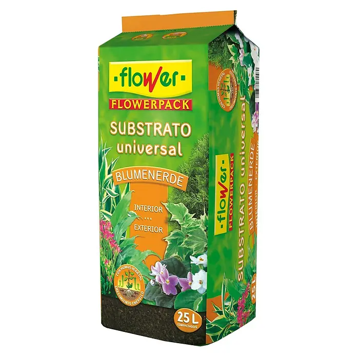 Flower Sustrato para plantas Flowerpack - 25 l - Imagen de un saco de Flowerpack Substrato universal Blumenerde con 25 L de volumen para uso interior y exterior.