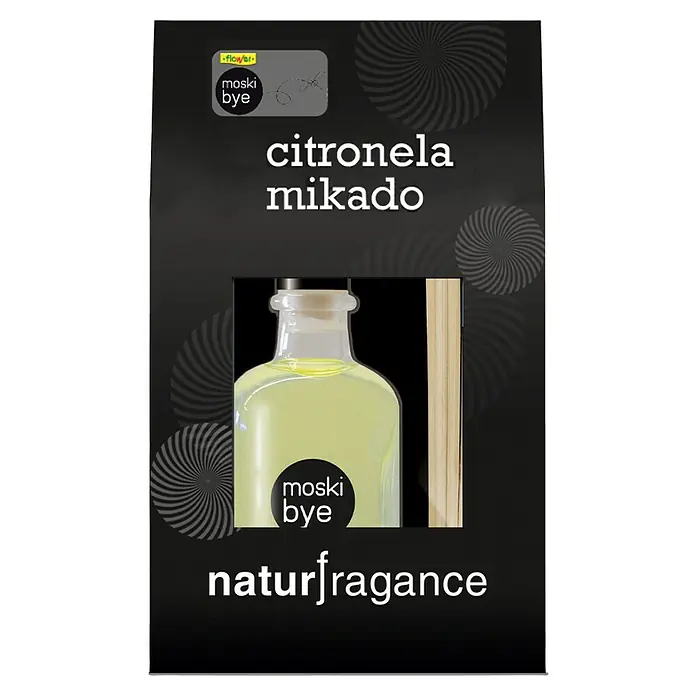 Flower Varita de incienso Mikado - 100 ml, Citronela - Ambientador perfumado Moski Bye Citronela Mikado Naturfragance. Este ambientador con aroma natural de citronella asegura un ambiente agradable.