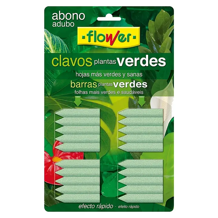 Flower Fertilizante para plantas verdes clavos verde - 20 ud. - Abono Adubo en barras de Flower para plantas verdes, para hojas sanas y verdes. Efecto rápido.