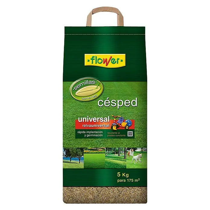 Flower Semillas de césped Universal - 5 kg, 165 m² - Una bolsa de semillas de flores, apta para césped universal. 5 kg cubren 175 m².