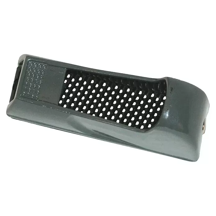 Mondelin Hobel - Länge: 150 mm, Geeignet für: Gipskartonplatten - Dunkelgraue Handraspel/Hobel mit perforierter schwarzer Raspelfläche.