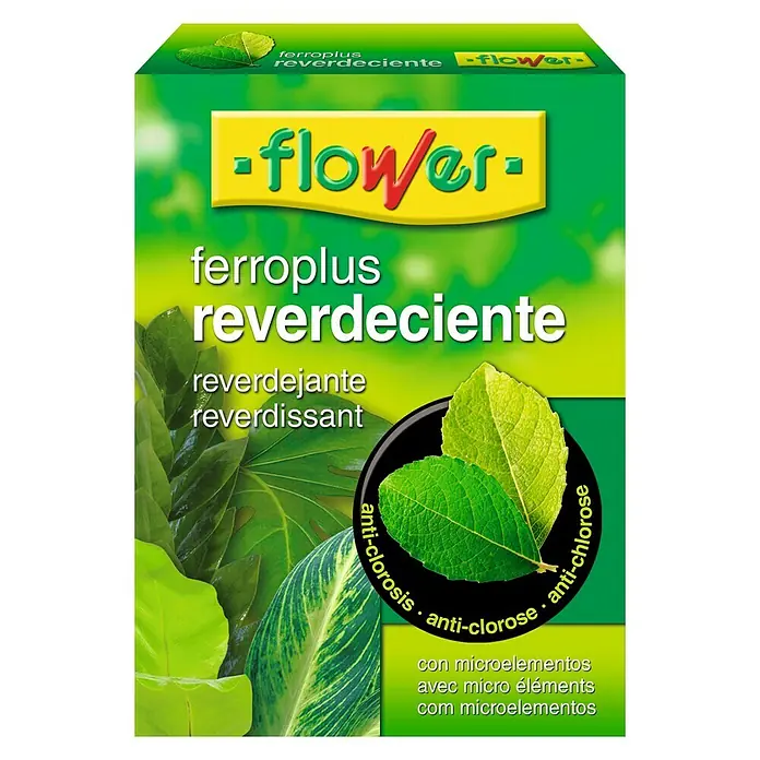 Flower Concentrado Ferro-Plus Reverdeciente - 250 g - Imagen de Flower ferroplus reverdeciente, un abono para plantas que fomenta el verde exuberante y combate la clorosis.