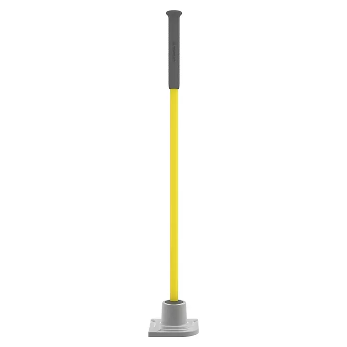 Leborgne Betonstampfer - Stahl, 5 kg, Länge Stiel: 140 cm - Gelber Werkzeuggriff mit geriffeltem grauem Griffstück und stabiler grauer Basis.
