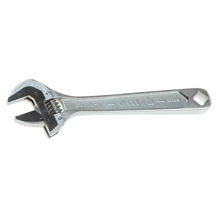 Mob Rollgabelschlüssel - 10″, Länge: 250 mm - Silberner Rollgabelschlüssel, 200mm-8", mit Messskala an der Backe und Vierkantloch am Griffende.