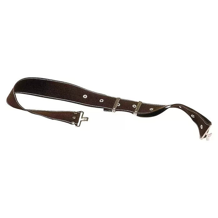 Mondelin Gürtel für Werkzeug-Taschen - Braun - Dunkelbrauner Textilgürtel mit weißen Nähten und Metallbeschlägen.