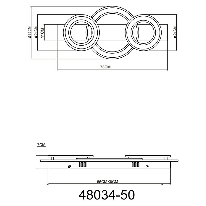 Globo LED-Deckenleuchte Jayden (50 W, L x B x H: 73 x 35 x 7 cm, Anthrazit, Warmweiß) | BAUHAUS