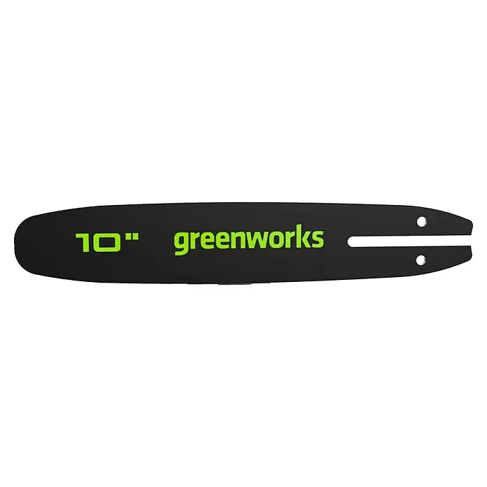 Greenworks Führungsschiene - Passend für: 60V Greenworks Kettensägen mit 25cm Schwertlänge - Das Bild zeigt eine Greenworks 10" Kettensägenschwert, ein essentielles Zubehör für Ihre Kettensägearbeiten, das für präzise und effiziente Schnitte sorgt.