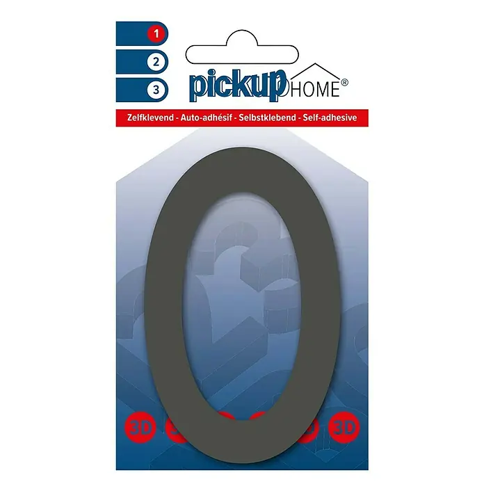 Pickup 3D Home Hausnummer Rio - Motiv: 0, Höhe: 10 cm, Grau, Kunststoff, Selbstklebend - Selbstklebende Hausnummer "0" von Pickup Home, 3D-Design für eine einfache und stilvolle Kennzeichnung Ihres Hauses.