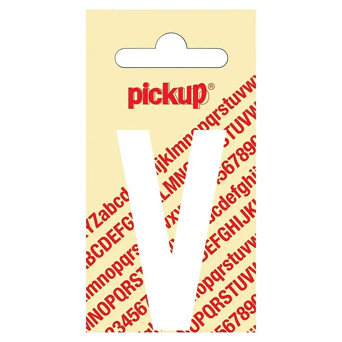 Pickup Aufkleber - Motiv: V, Weiß, Höhe: 60 mm - Aufkleber "V" von pickup, ideal zum Beschriften und Dekorieren, mit rotem Buchstabenmuster auf beigem Grund.
