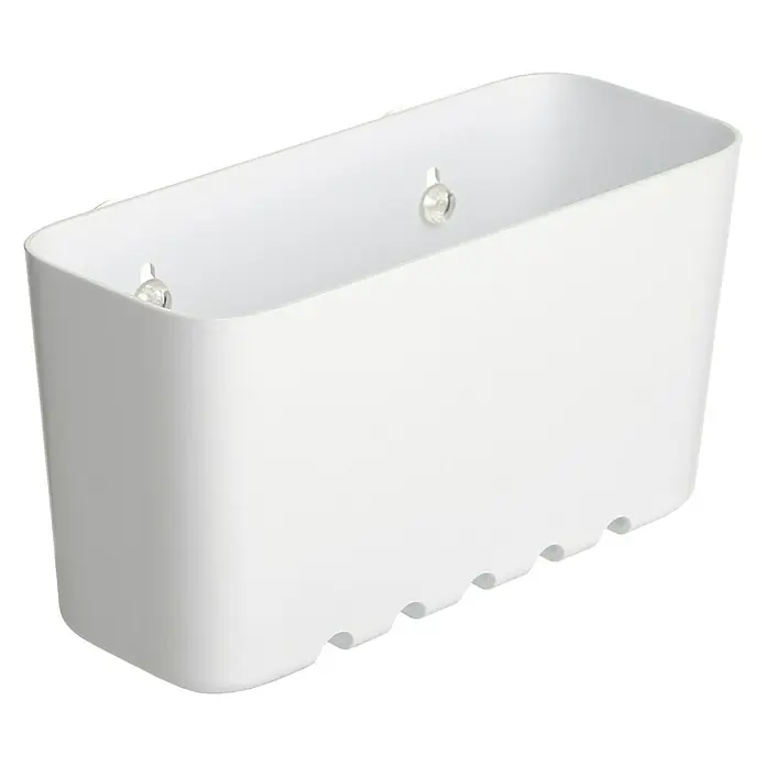 Tatay Standard Cesta de baño - L x An x Al: 8,5 x 20 x 11 cm, Blanco - Un contenedor de pared rectangular de plástico blanco con ranuras en la parte inferior y orificios de montaje en la parte superior para una fácil instalación.