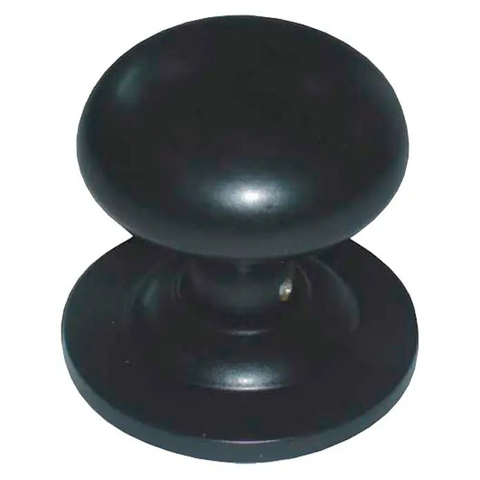 Micel Pomo giratorio 10009 - Negro - Primer plano del pomo de puerta redondo y negro montado sobre una base circular para abrir puertas.