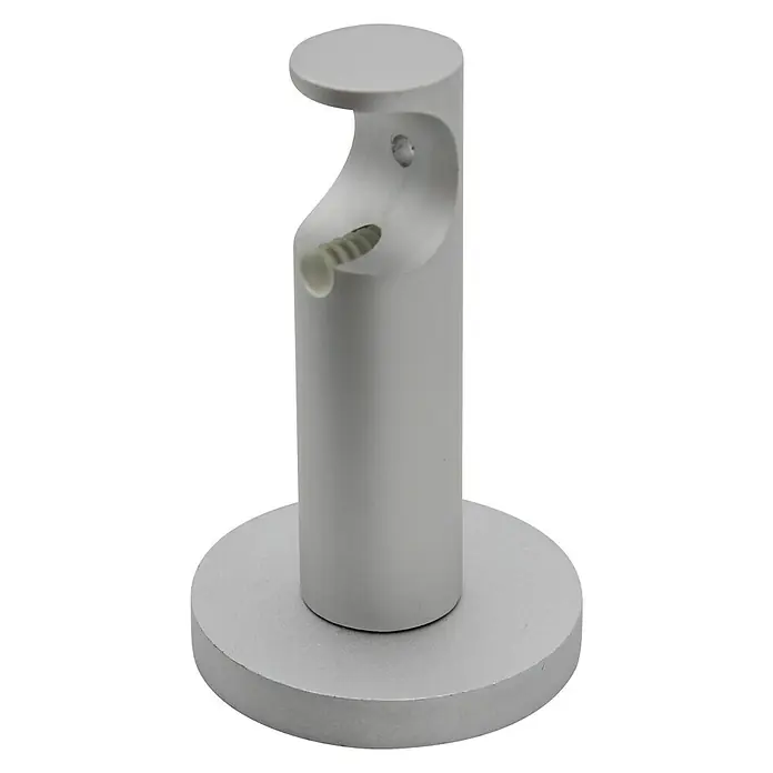 Expo Ambiente Träger Function - Silber, Geeignet für: Gardinenstangen Ø 20 mm, 7,8 cm - Nahaufnahme einer silbernen Gardinenstangenhalterung mit Schraube, die eine elegante und funktionale Lösung für die Gardinenbefestigung bietet.