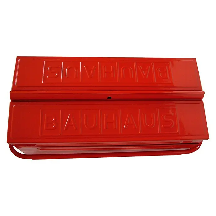 BAUHAUS Caja para herramientas - L x An x Al: 20 x 43 x 20 cm - Buzón Bauhaus rojo con la inscripción "Bauhaus" en la parte frontal, mostrando un diseño minimalista y funcional.