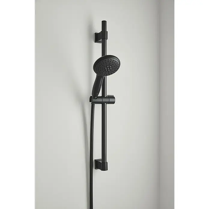 Grohe QuickFix Vitalio Start Conjunto de ducha - Distancia entre orificios: 47 cm - 62 cm, Número de tipos de chorro: 2 ud., Negro - Barra de ducha negra con teleducha. Su diseño elegante se integra a la perfección en cualquier baño moderno, ofreciendo comodidad.