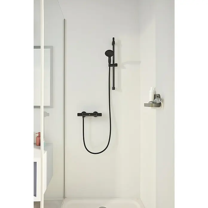 Grohe QuickFix Vitalio Start Teleducha - Número de funciones: 2 ud., Negro - Grifo de ducha negro con barra de ducha y estante para utensilios de ducha. Un aspecto moderno en el baño.