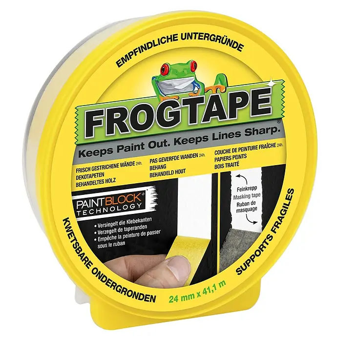 Frogtape Kreativklebeband Delicate Surface - 41,1 m x 24 mm, Gelb - Eine Rolle Frogtape Malerkrepp für empfindliche Oberflächen. Die Rolle Frogtape sorgt für saubere Farbkanten und verhindert das Auslaufen von Farbe.