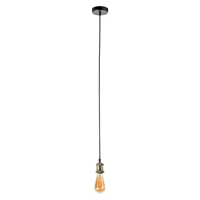 Schuller Lámpara colgante Cuero - 40 W, L x An x Al: 5 x 5 x 96 cm, Oro, E27 - Lámpara colgante con bombilla Edison y soporte de techo negro, un toque industrial y chic para tu hogar.