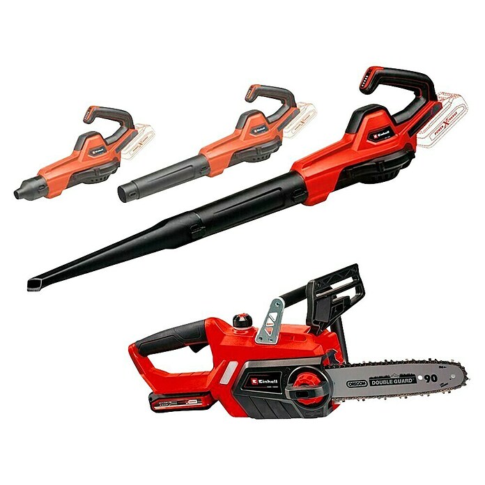 Einhell Power X-Change 18V Motosierra de batería GE-LC 18 Li Kit + Soplador de batería GE-UB 18/250 Li E-Solo (18 V, 3 Ah, Iones de litio, 1 batería, Longitud de la cuchilla: 25 cm) | BAUHAUS