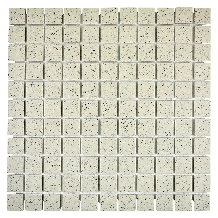 Mosaikfliese Quadrat Uni CU QR208 - 33 x 30,2 cm, Cremeweiß, Matt - Quadratische Mosaikfliese in Cremefarben mit gesprenkeltem Muster, ideal für stilvolle Wand- und Bodengestaltungen.