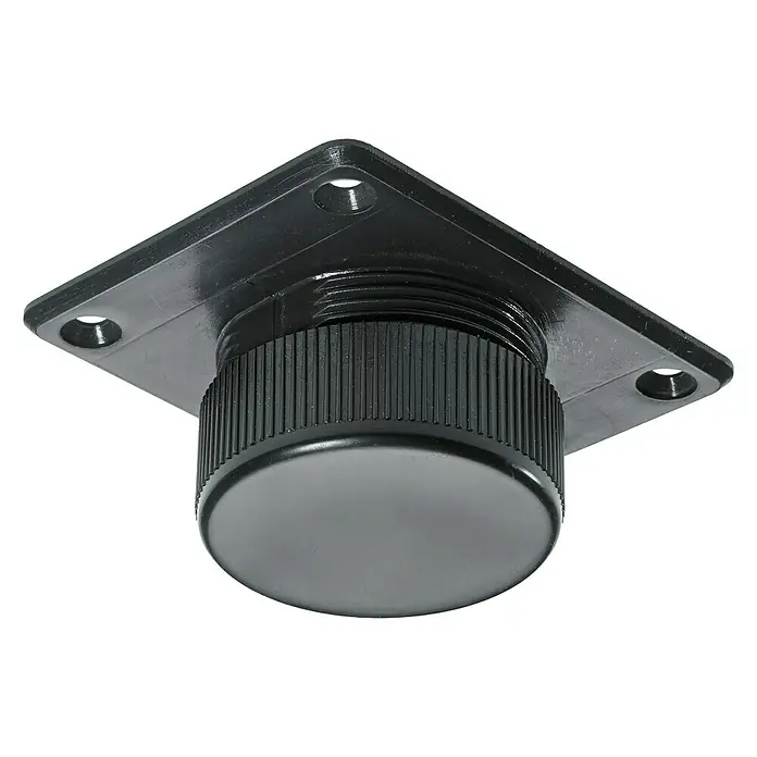 Hettich Regulierschrauben - L x B: 65 x 80 mm, Verstellbar: 25 mm - 35 mm - Schwarzer, verstellbarer Nivellierfuß mit quadratischer Montageplatte für Möbel.